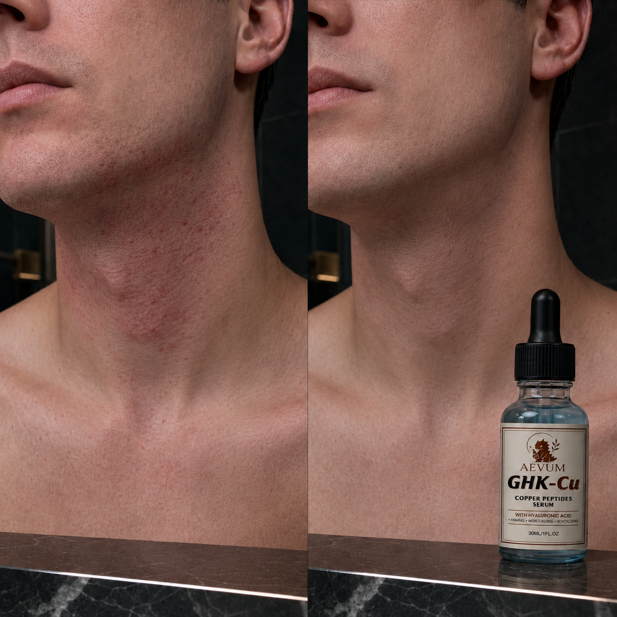 Before and after using GHK-Cu copper peptide serum